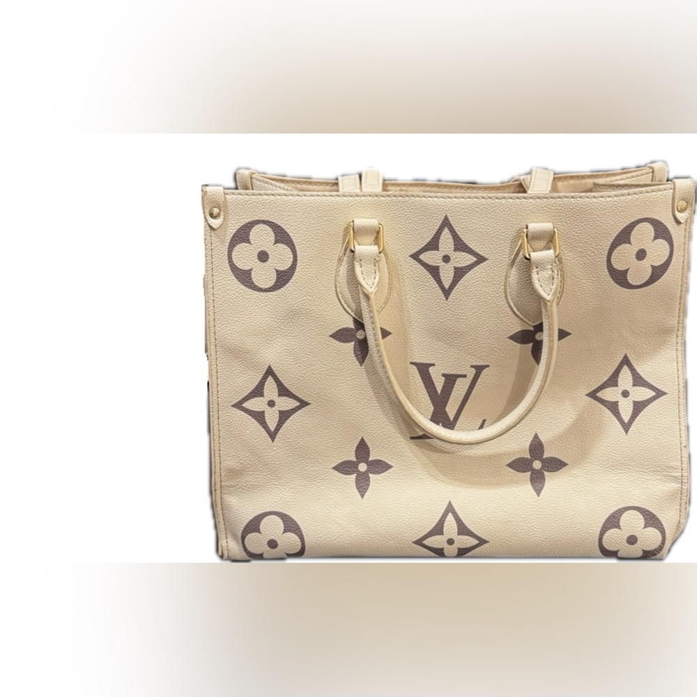 Ivory and Brown monogram Tote gold hardware
